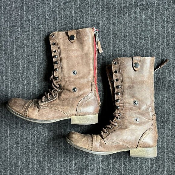 Steve Madden brown leather combat boots - Picture 2 of 5